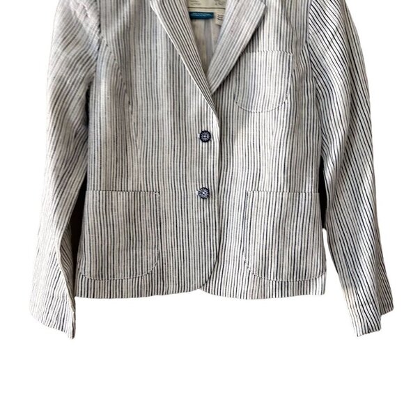 Cartonnier Women Black White Striped Collared Pockets Long Sleeves Blazer Size 0 - Picture 4 of 12